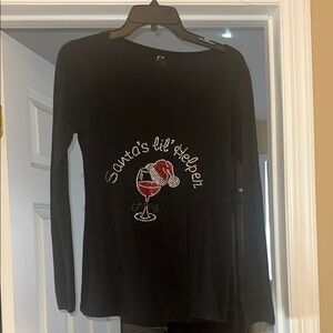 Black Long Sleeve 'V Neck Santa's Lil Helper' Top